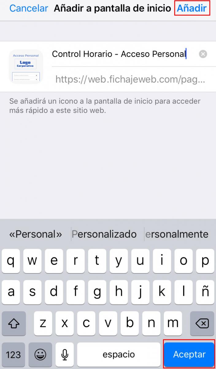 Paso 3 de creación de acceso directo para dispositivos Apple iOS